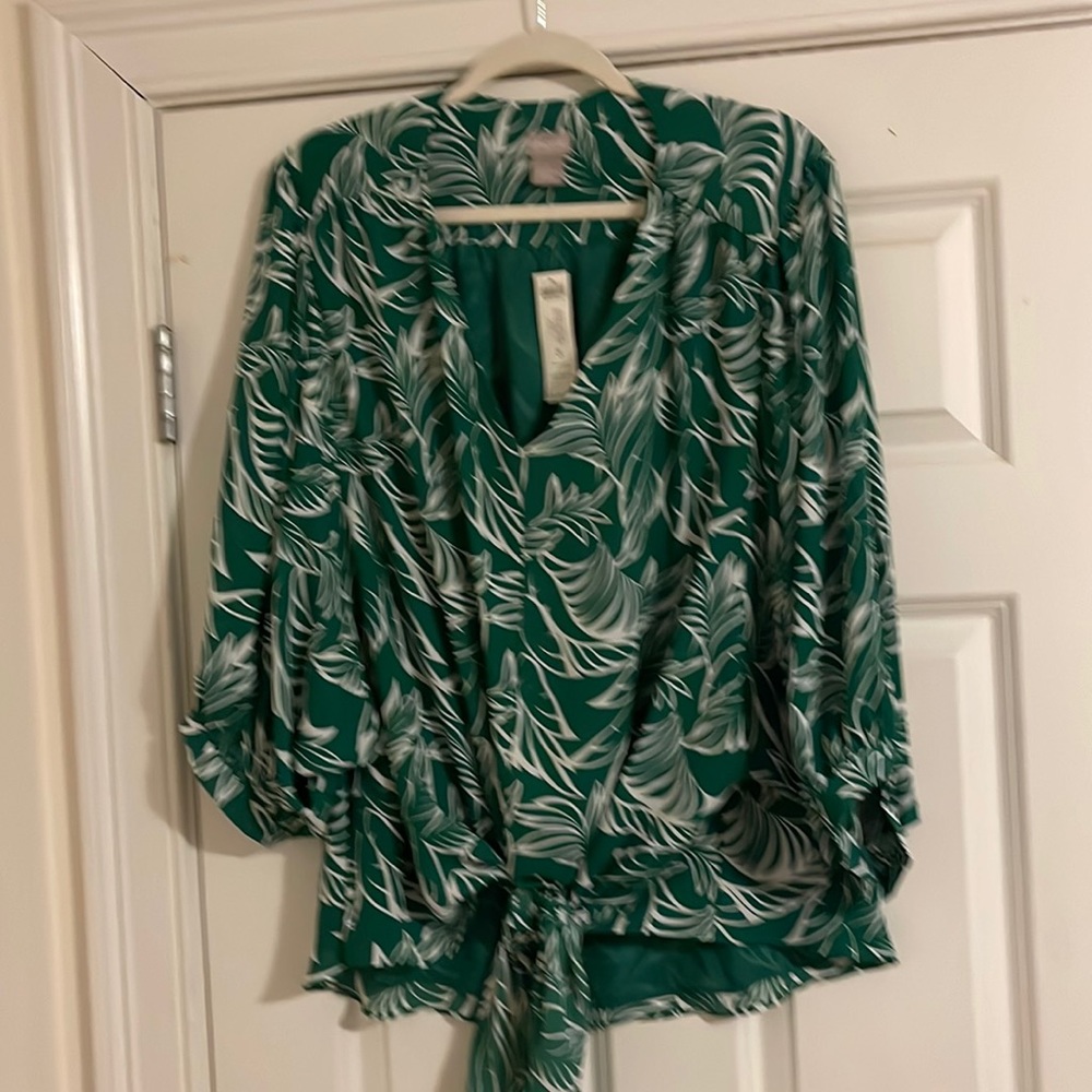 Green and white blouse that tie in front